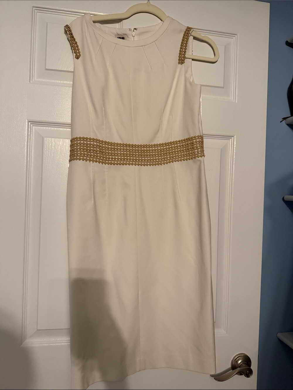Women's Ivory Sheath Dress with Gold Trim
